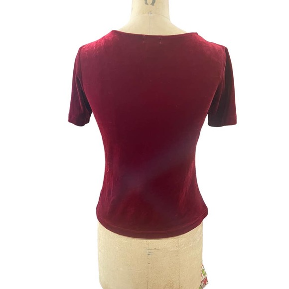Vintage Nordstrom Intimates Womens Short Sleeve Shirt Top Red Velour Stretch M - Picture 4 of 6